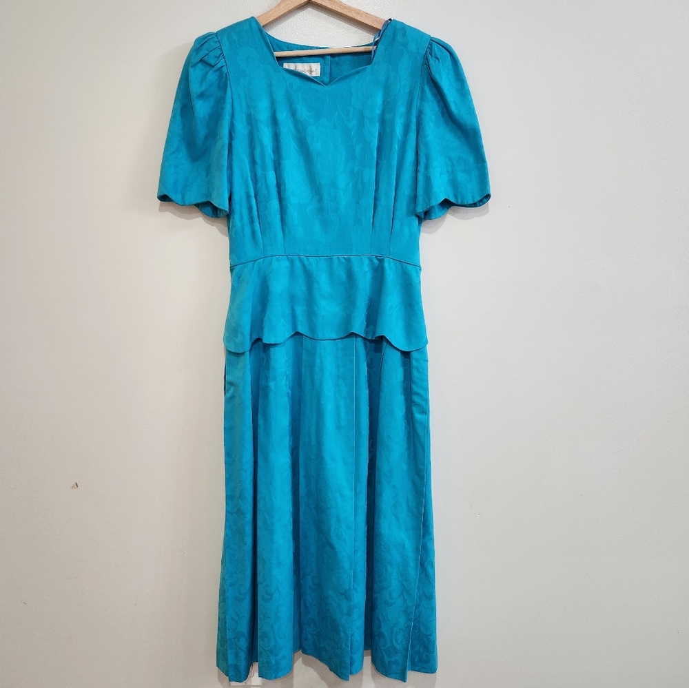 VINTAGE All Week Long Turquoise Midi Pleated Dress, Size14 (check measurement)
